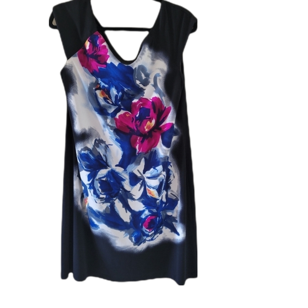 London Times black dress with floral print